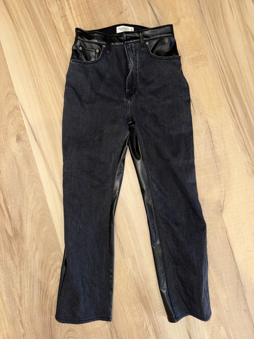 ABERCROMBIE & FITCH Black Two-Tone Denim & Faux Leather Panel Jeans